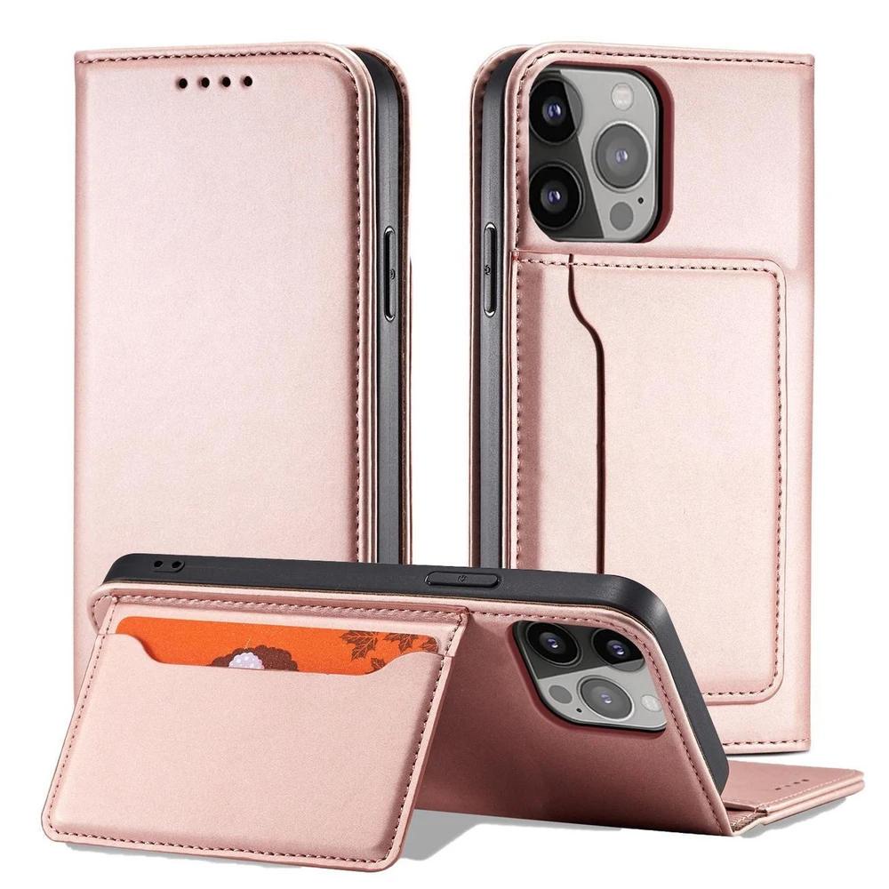 Hurtel Magnet Card dėklas skirtas iPhone 13 Pro, rožinis
