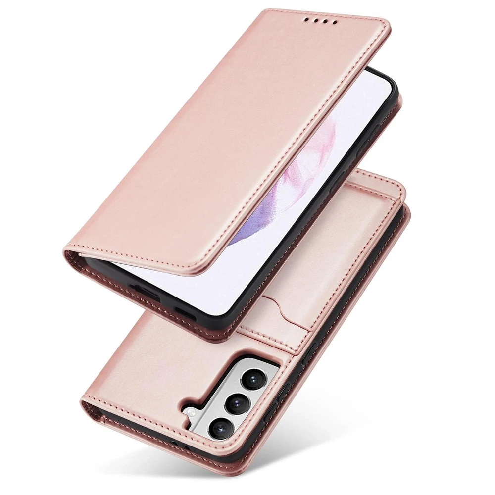 Hurtel Magnet Card dėklas skirtas Samsung Galaxy S22 + (S22 Plus), rožinis