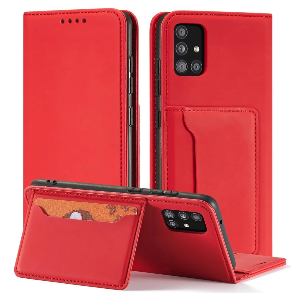 Hurtel Magnet Card dėklas skirtas Samsung Galaxy A13 5G, raudonas
