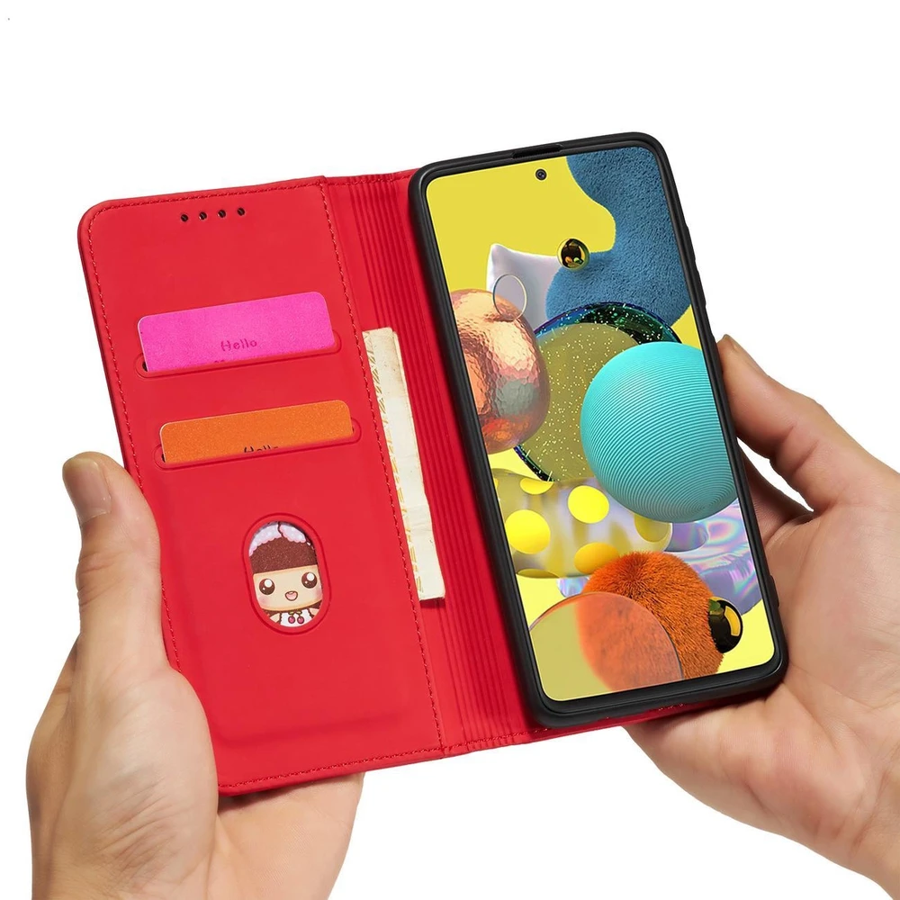 Hurtel Magnet Card dėklas skirtas Samsung Galaxy A13 5G, raudonas