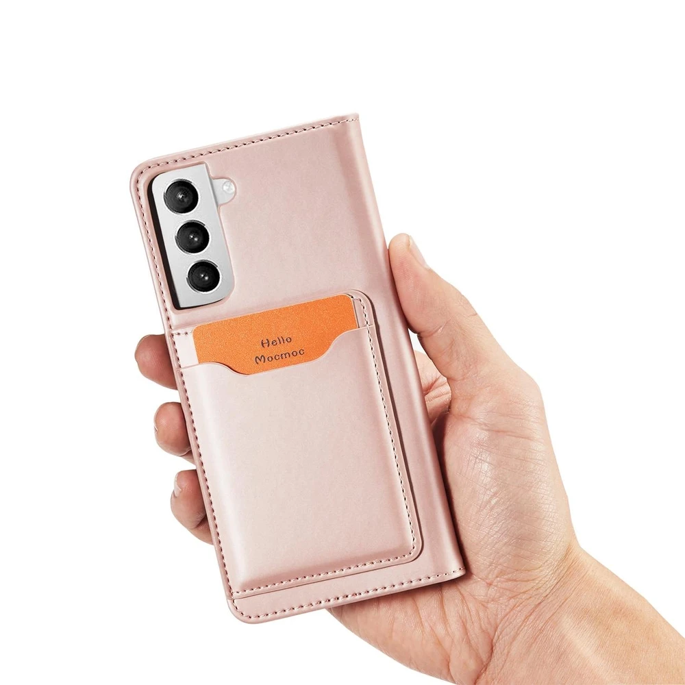 Hurtel Magnet Card dėklas skirtas Samsung Galaxy S22 + (S22 Plus), rožinis