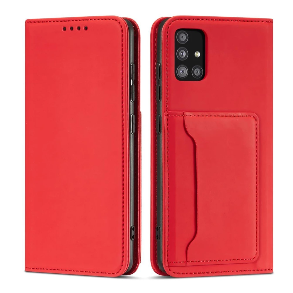 Hurtel Magnet Card dėklas skirtas Samsung Galaxy A13 5G, raudonas