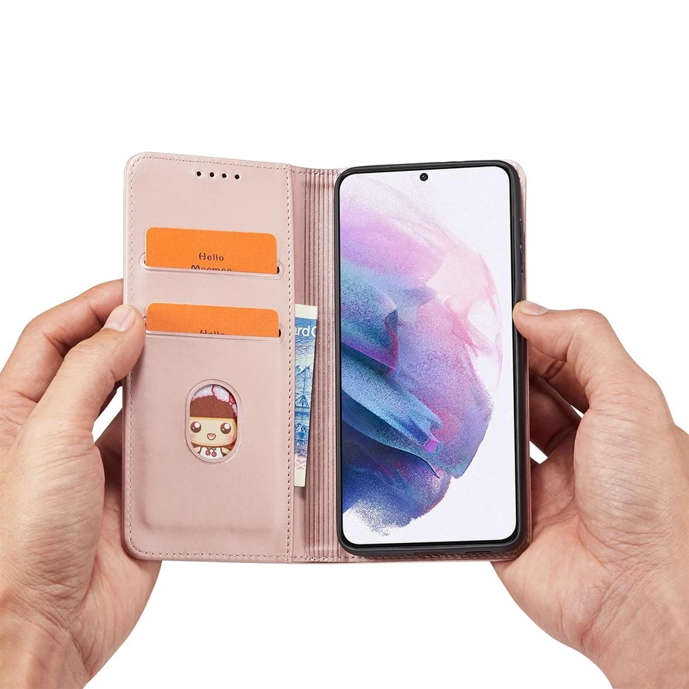 Hurtel Magnet Card dėklas skirtas Samsung Galaxy S22 + (S22 Plus), rožinis