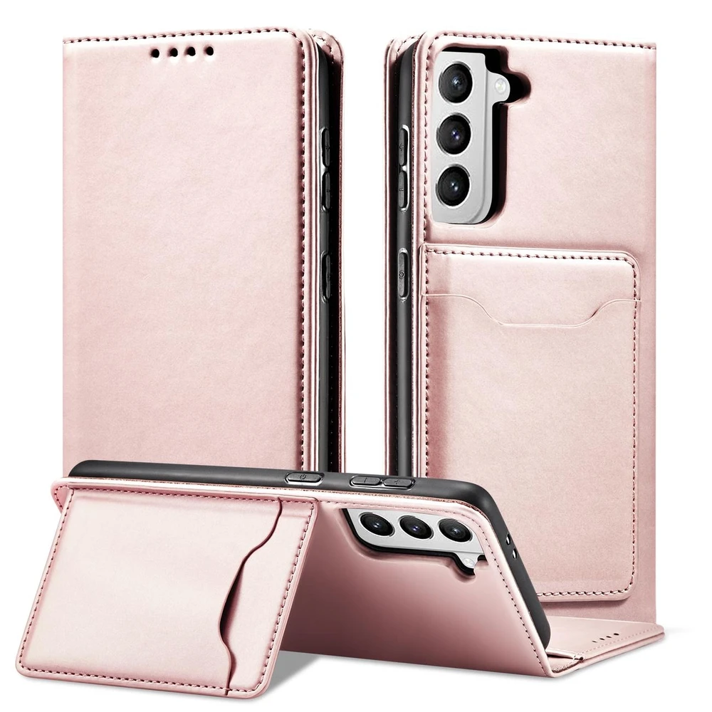 Hurtel Magnet Card dėklas skirtas Samsung Galaxy S22 + (S22 Plus), rožinis