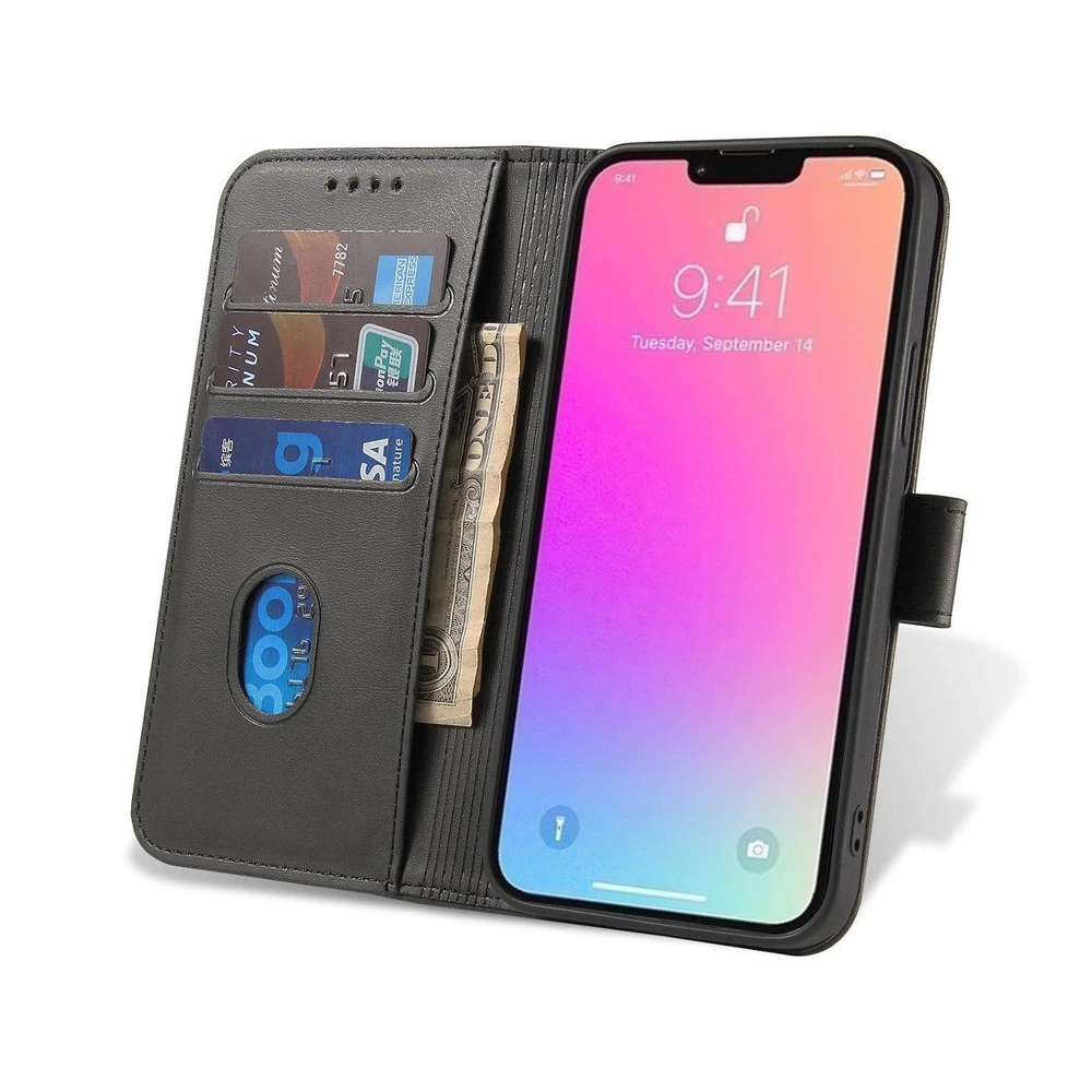 Hurtel Magnet Huawei Nova 12 Pro atverčiamas ir wallet – dėklas telefonui juodos spalvos