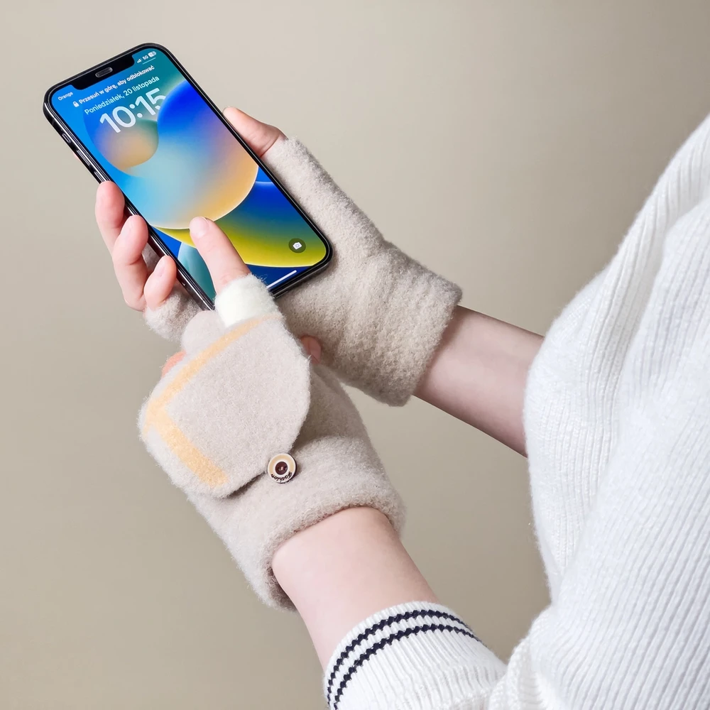 Hurtel Moteriškos/vaikiškos žieminės pirštinės telefonui – baltos spalvos