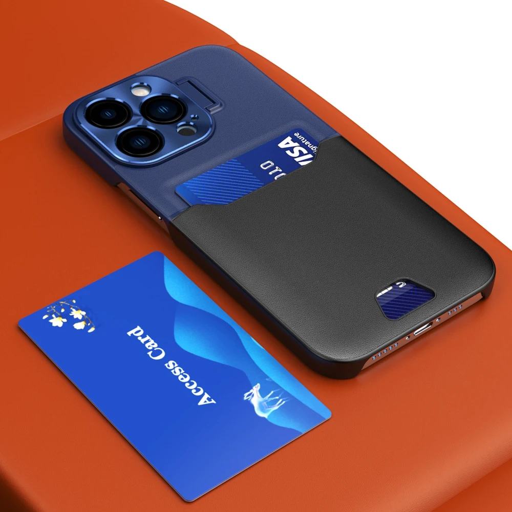 Hurtel Leather Apple iPhone 14 Plus card wallet su stoveliu dėklas telefonui mėlynos spalvos