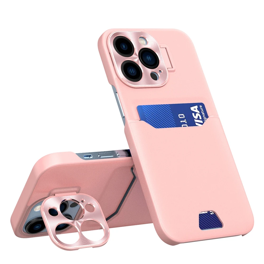 Hurtel Leather Apple iPhone 14 Pro Max Card Wallet Stand dėklas telefonui rožinės spalvos