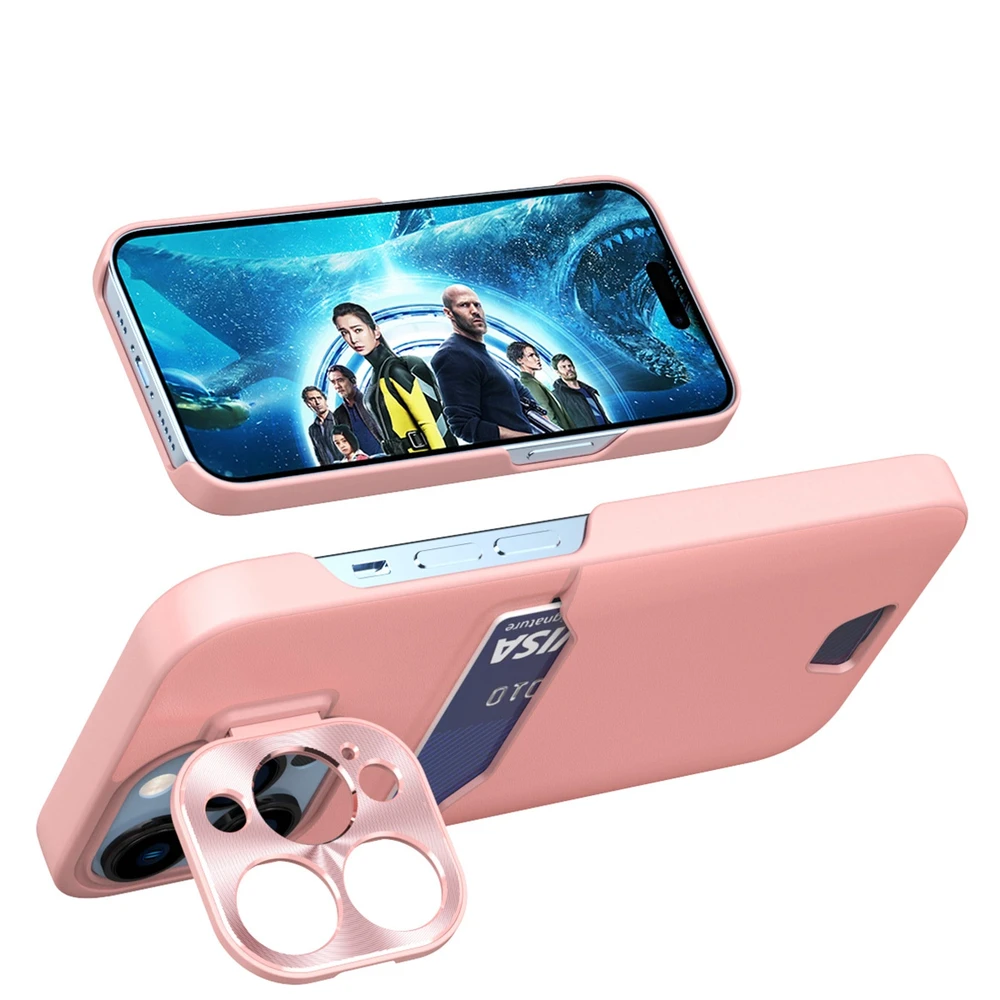 Hurtel Leather Apple iPhone 14 Pro Card Wallet Stand dėklas telefonui rožinės spalvos