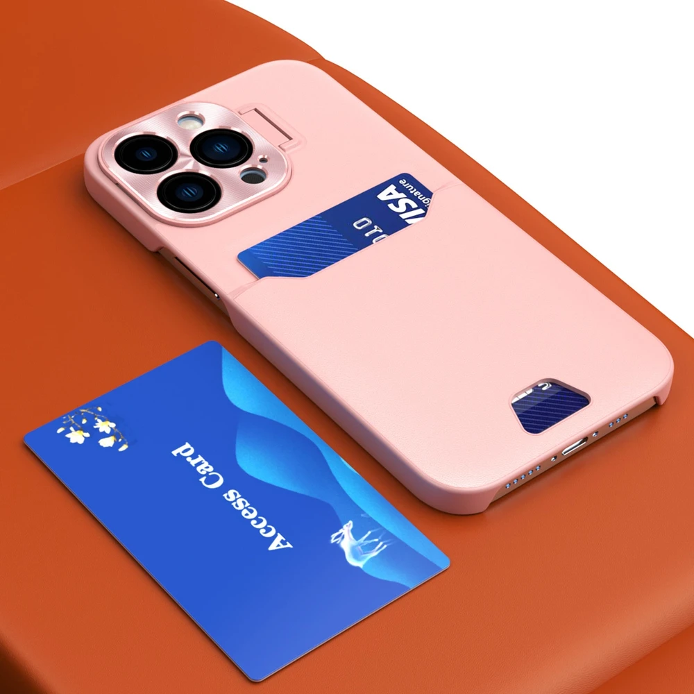 Hurtel Leather Apple iPhone 14 Pro Card Wallet Stand dėklas telefonui rožinės spalvos