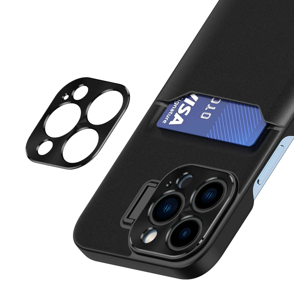 Hurtel Leather Apple iPhone 14 Pro Max card wallet su stoveliu dėklas telefonui juodos spalvos
