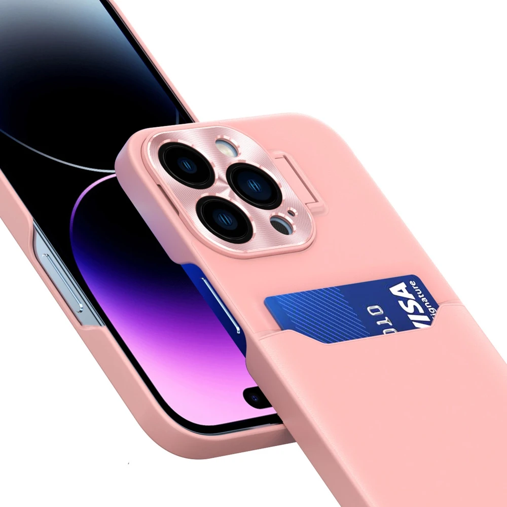 Hurtel Leather Apple iPhone 14 Plus Card Wallet Stand dėklas telefonui rožinės spalvos