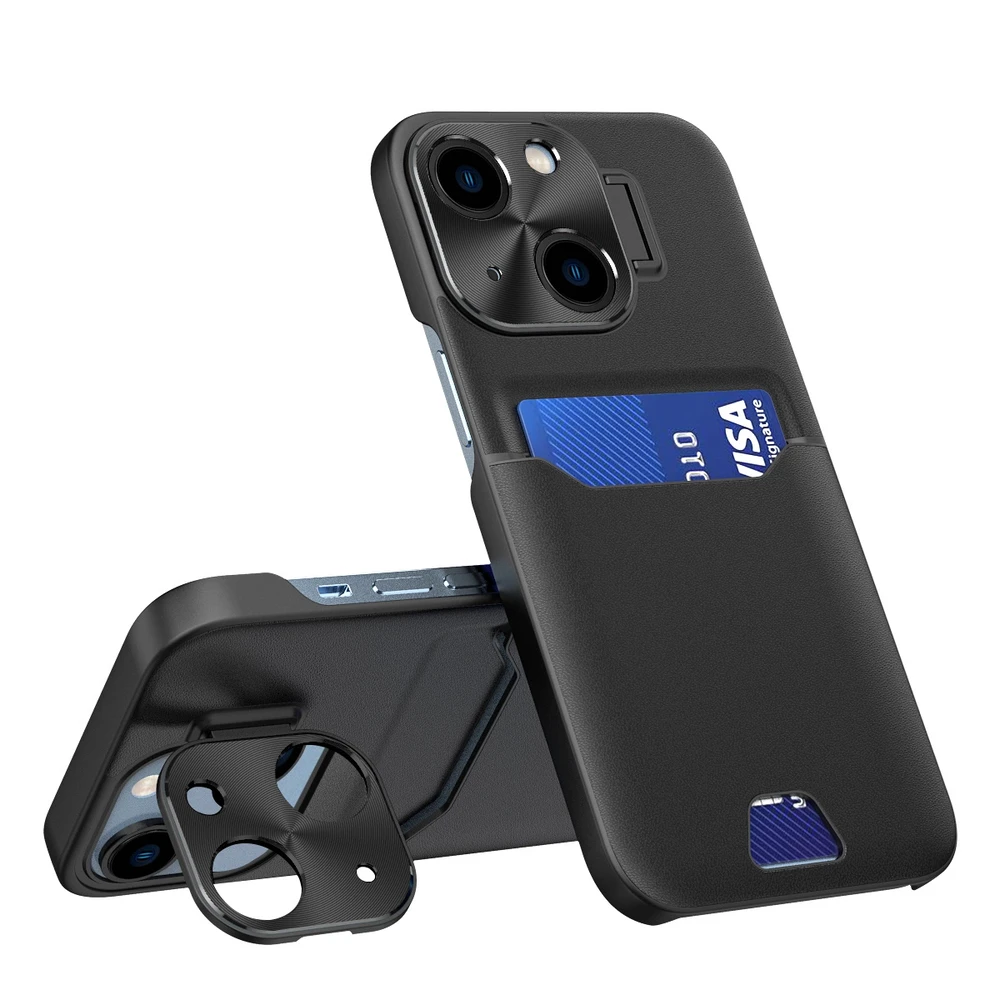 Hurtel Leather Stand dėklas case Apple iPhone 14 Plus cover card wallet with stand dėklas telefonui juodos spalvos