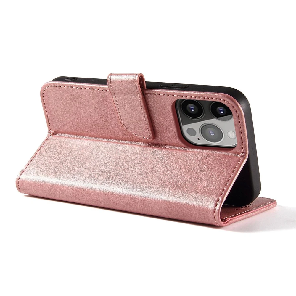 Hurtel Wallet su stoveliu Apple iPhone 15 Magnet - dėklas telefonui rožinės spalvos
