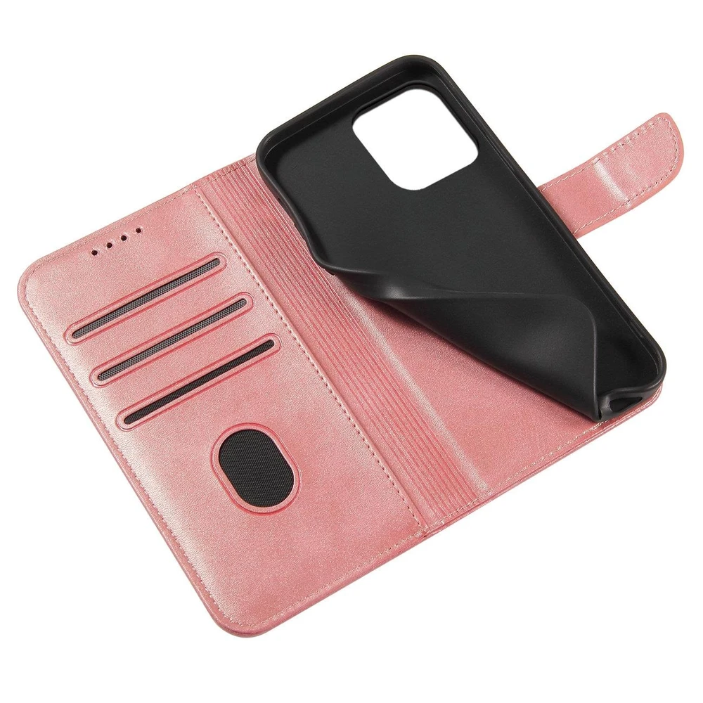 Hurtel Wallet su stoveliu Apple iPhone 15 Magnet - dėklas telefonui rožinės spalvos