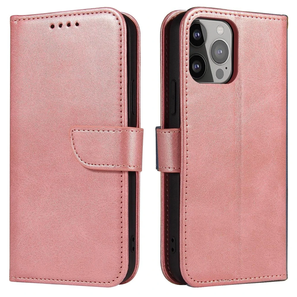 Hurtel Wallet su stoveliu Apple iPhone 15 Magnet - dėklas telefonui rožinės spalvos