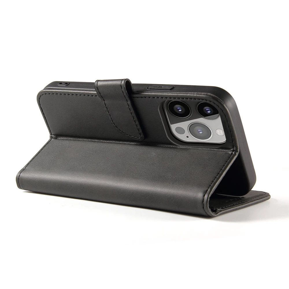 Hurtel Wallet su stoveliu Apple iPhone 15 Pro Magnet – dėklas telefonui juodos spalvos