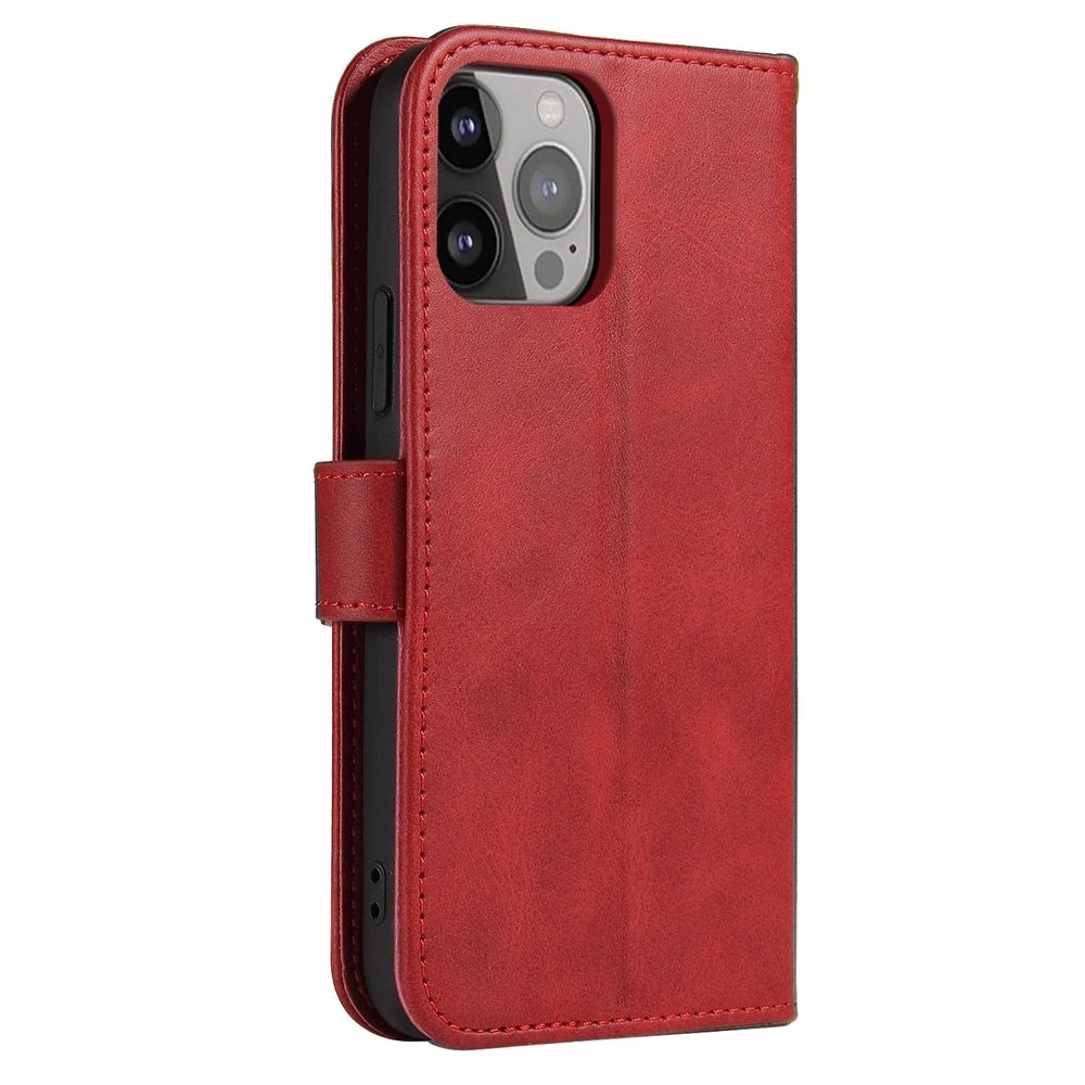 Hurtel Wallet su stoveliu Apple iPhone 15 Pro Max Magnet – dėklas telefonui raudonos spalvos