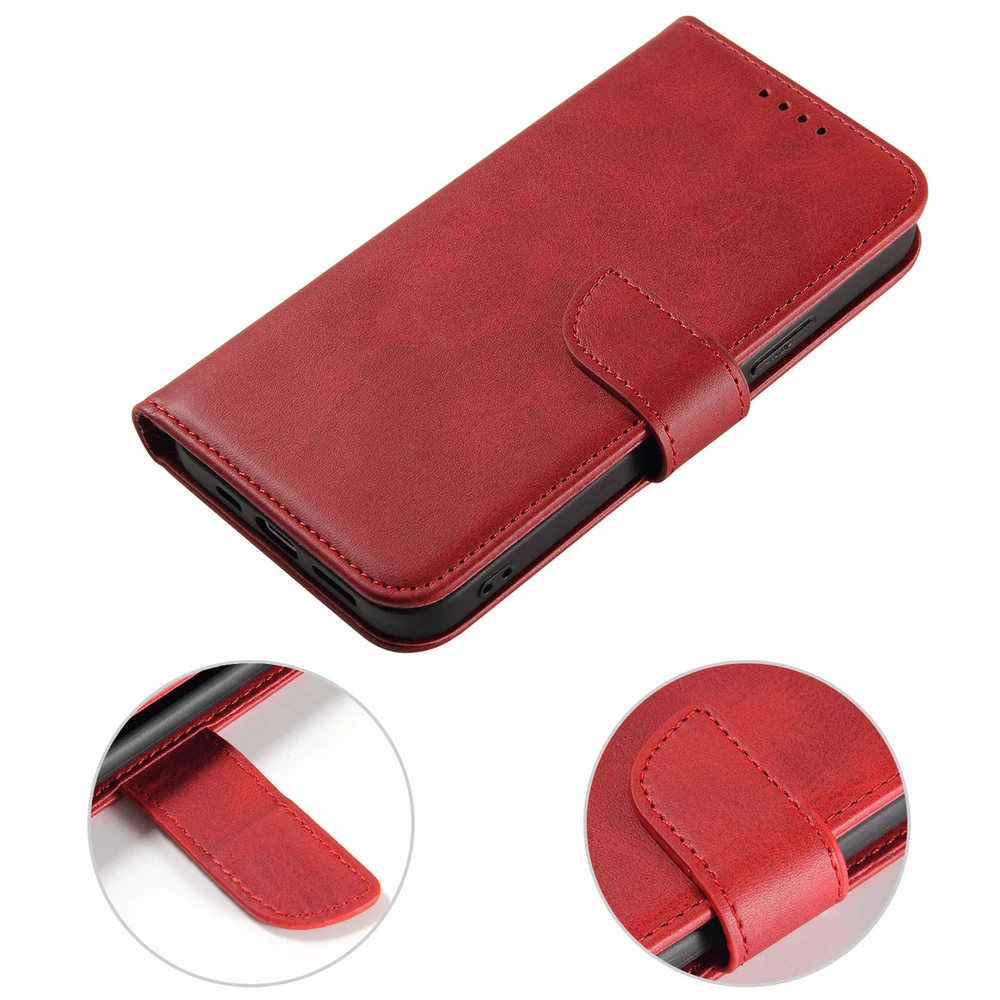 Hurtel Wallet su stoveliu Apple iPhone 15 Pro Max Magnet – dėklas telefonui raudonos spalvos