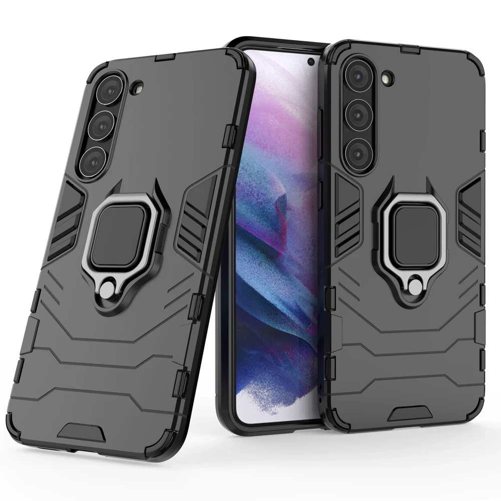 Hurtel Ring Armor case Samsung Galaxy S23+ armored cover magnetic holder ring dėklas telefonui juodos spalvos