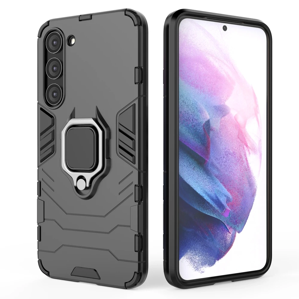 Hurtel Ring Armor case Samsung Galaxy S23+ armored cover magnetic holder ring dėklas telefonui juodos spalvos