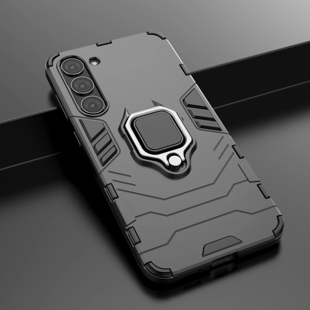Hurtel Ring Armor case Samsung Galaxy S23+ armored cover magnetic holder ring dėklas telefonui juodos spalvos