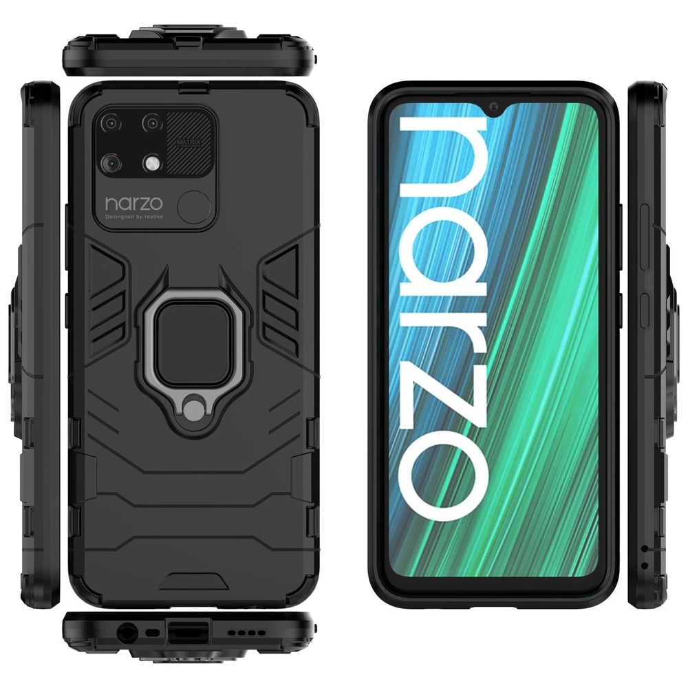 Hurtel Ring Armor hibridinis dėklas + magnetinis laikiklis skirtas Realme Narzo 50A, juodas