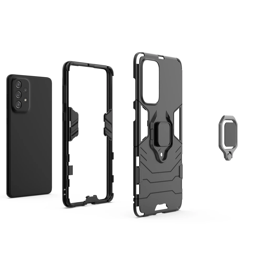 Hurtel Ring Armor hibridinis dėklas + magnetinis laikiklis skirtas Samsung Galaxy A73, juodas