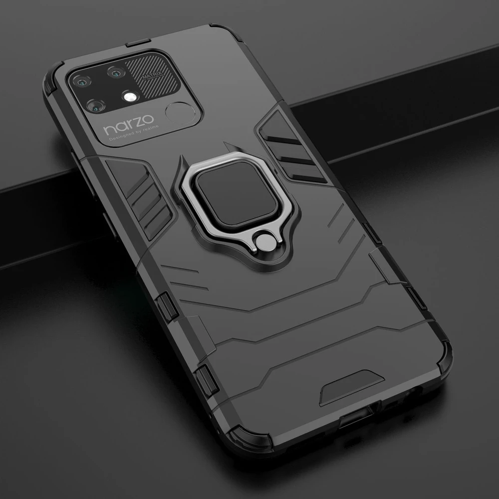 Hurtel Ring Armor hibridinis dėklas + magnetinis laikiklis skirtas Realme Narzo 50A, juodas
