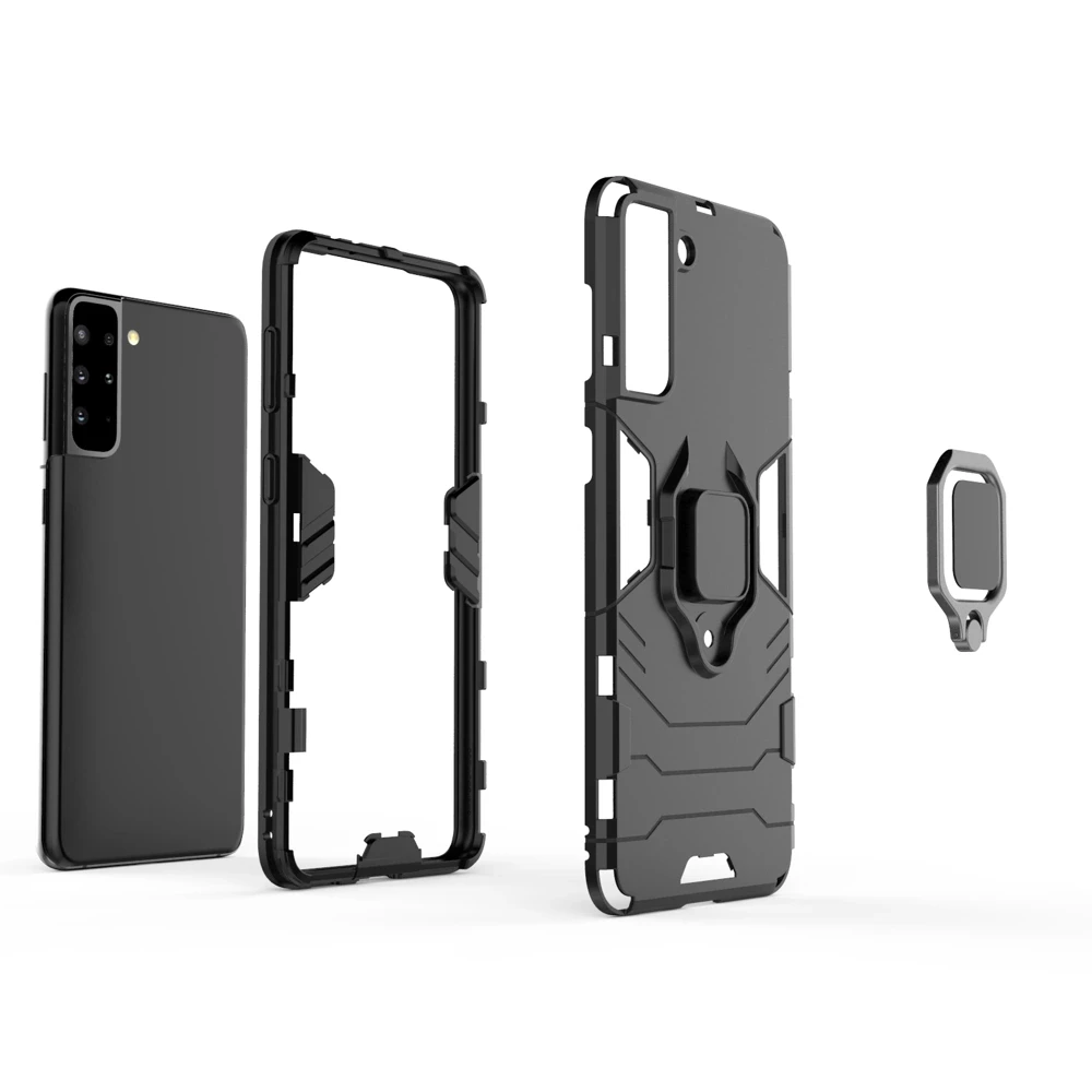 Hurtel Ring Armor hibridinis dėklas + magnetinis laikiklis skirtas Samsung Galaxy S22 + (S22 Plus), juodas