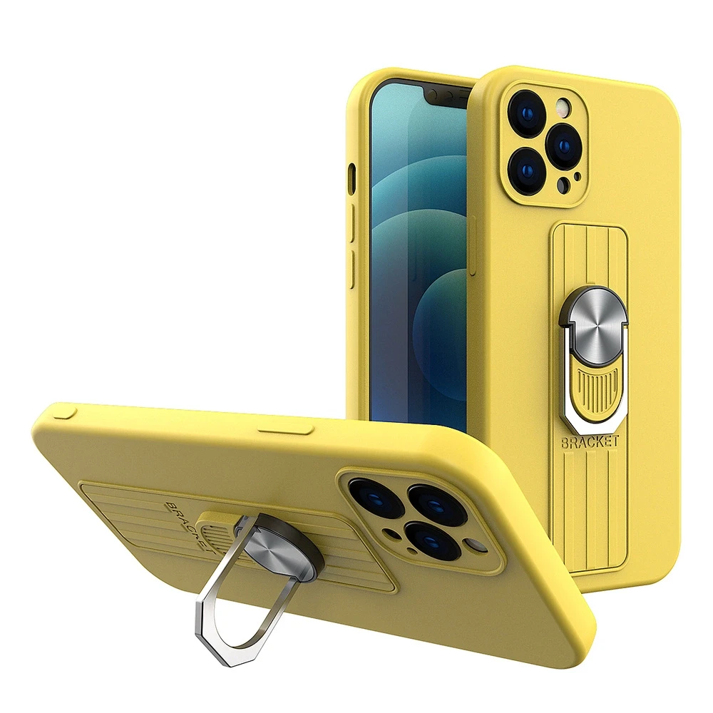 Hurtel Ring silikoninis dėklas su žiedu pirštui ir stoveliu Apple iPhone 12 Pro Max geltonos spalvos