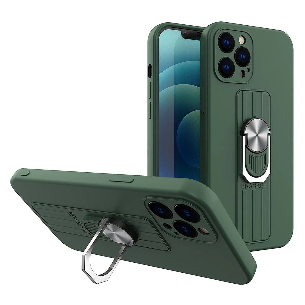 Hurtel Ring silikoninis dėklas skirtas Samsung Galaxy A42 5G, tamsiai žalias