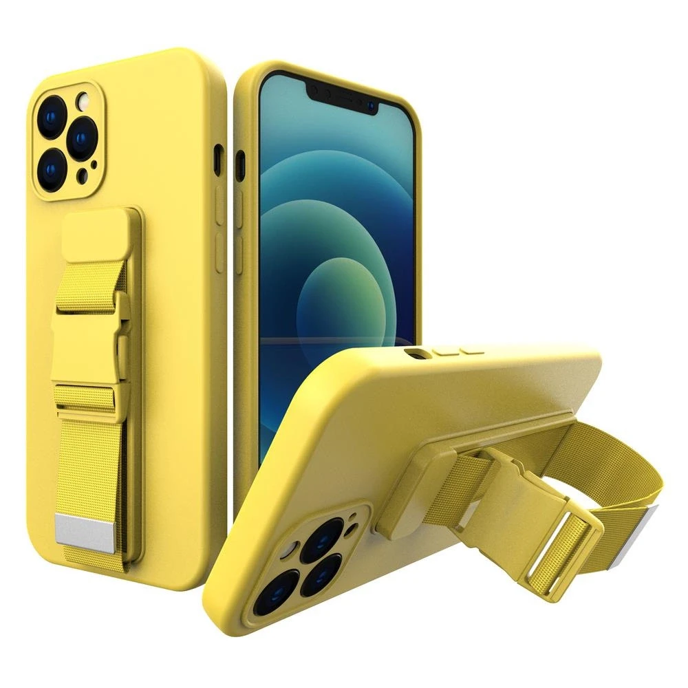 Hurtel Rope dėklas su dirželiu skirtas iPhone 13 mini, geltonas