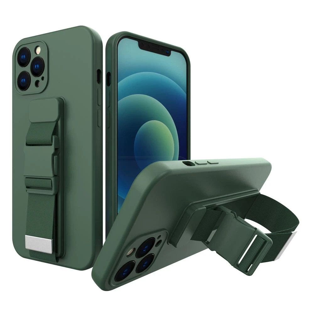 Hurtel Rope dėklas su dirželiu skirtas iPhone 11 Pro Max, tamsiai žalias