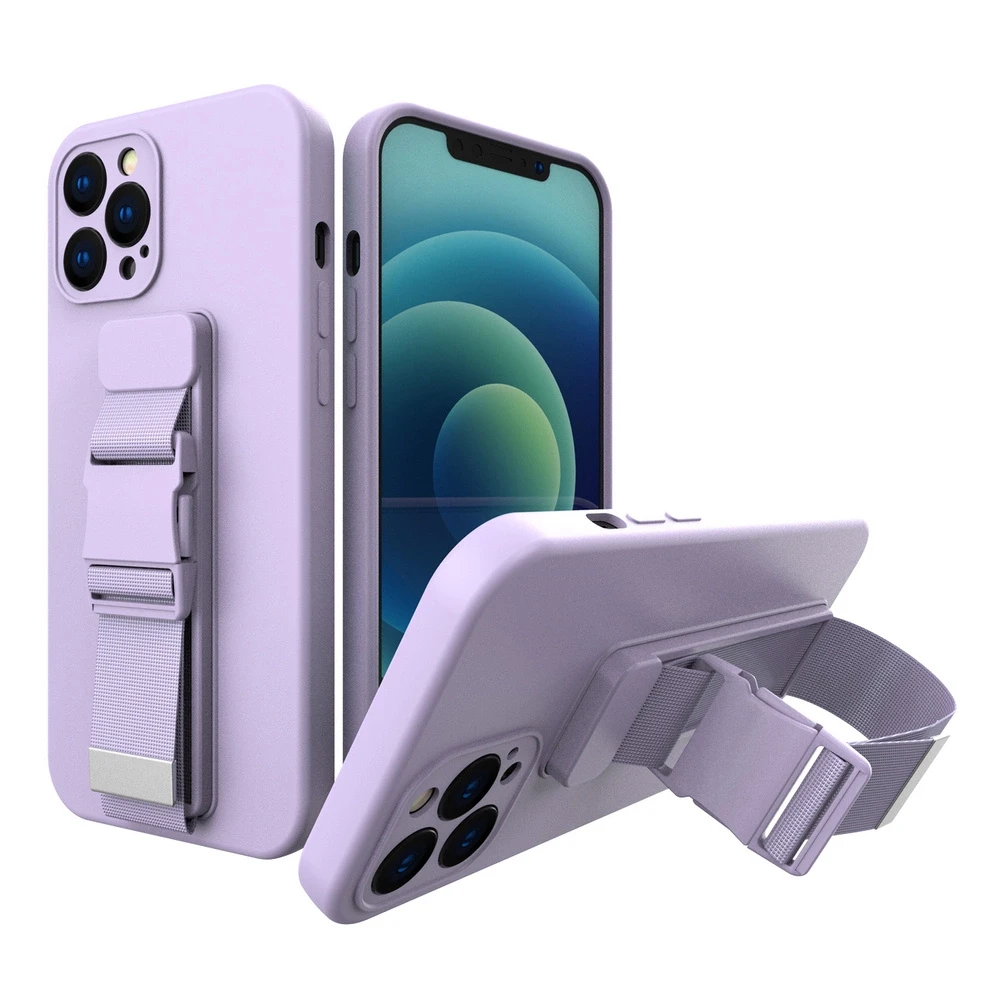 Hurtel Rope dėklas su dirželiu skirtas iPhone 12 Pro Max, violetinis