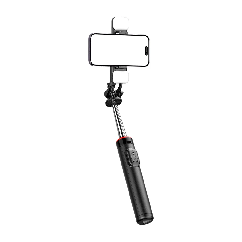 Hurtel Asmenukių lazda WC13YDS telescopic tripod 1.3m with double lamp and phone holder – juodos spalvos