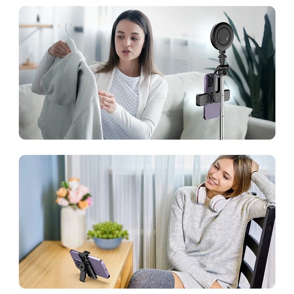 Hurtel Asmenukių lazda WC13YDS telescopic tripod 1.3m with double lamp and phone holder – juodos spalvos