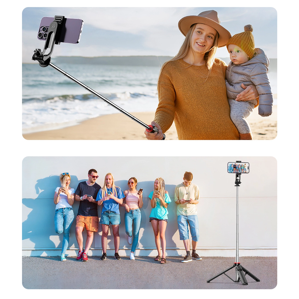 Wozinsky Asmenukių lazda WC1Y3S telescopic tripod 1.3m with phone holder – juodos spalvos