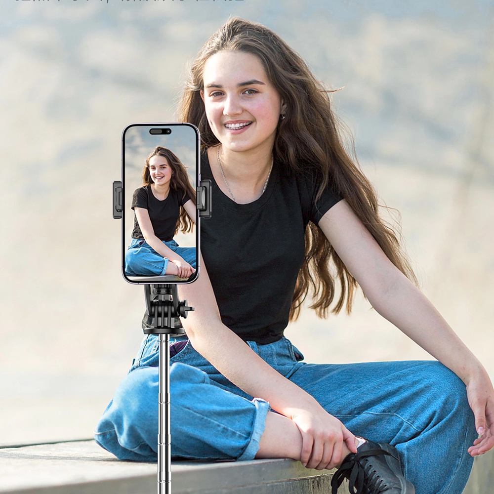 Wozinsky Asmenukių lazda WC1Y3S telescopic tripod 1.3m with phone holder – juodos spalvos