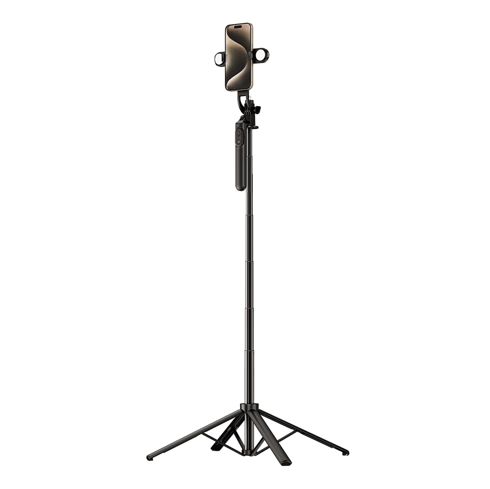 Wozinsky Asmenukių lazda WH181D-Y1S 1.75m aluminum alloy telescopic tripod with dual lamp and phone holder – juodos spalvos