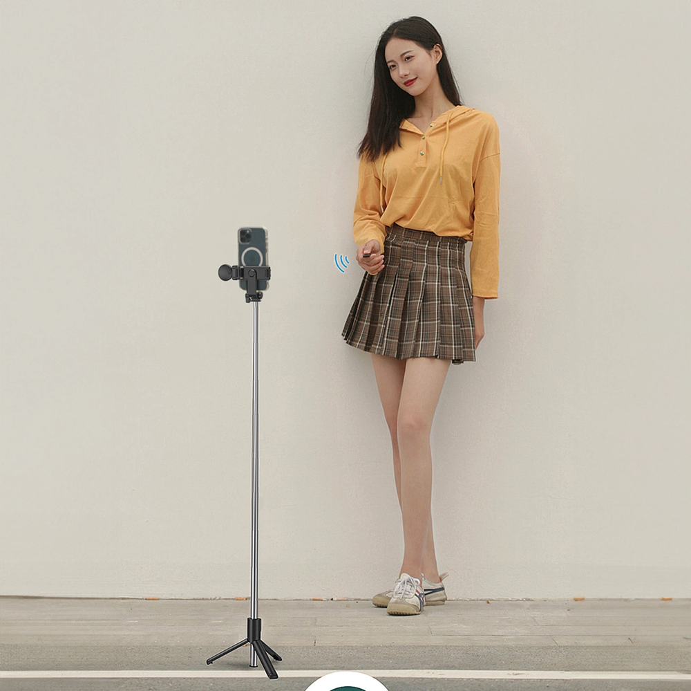 Hurtel Asmenukių lazda WH1YXS telescopic tripod 1m with round lamp and phone holder - juodos spalvos