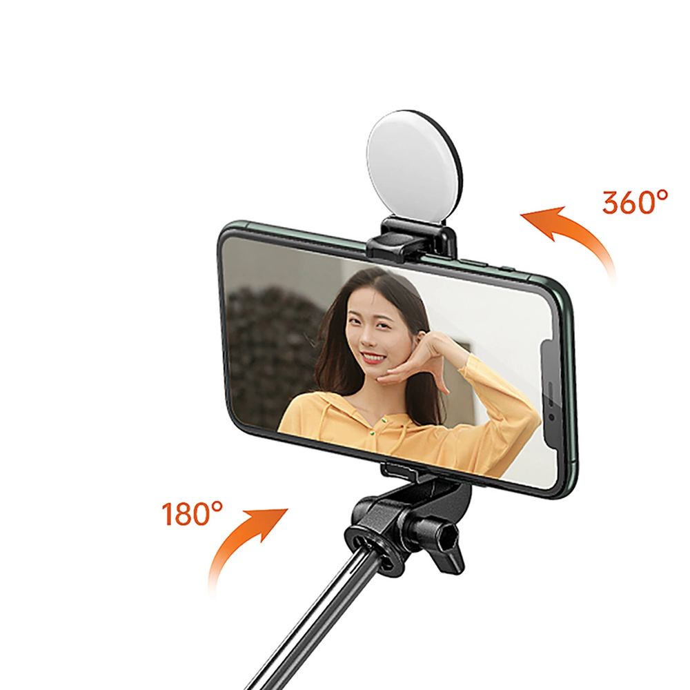 Hurtel Asmenukių lazda WH1YXS telescopic tripod 1m with round lamp and phone holder - juodos spalvos