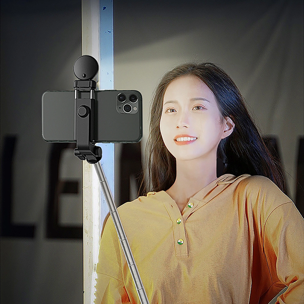 Hurtel Asmenukių lazda WH1YXS telescopic tripod 1m with round lamp and phone holder - juodos spalvos