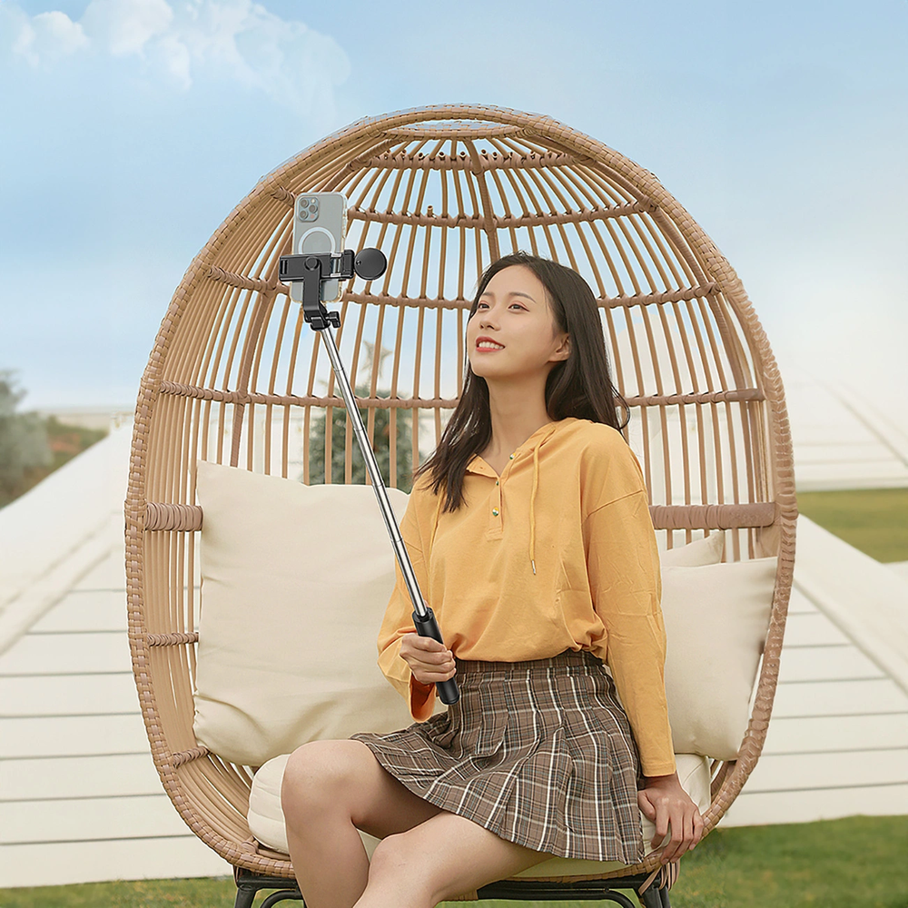 Hurtel Asmenukių lazda WH1YXS telescopic tripod 1m with round lamp and phone holder - juodos spalvos