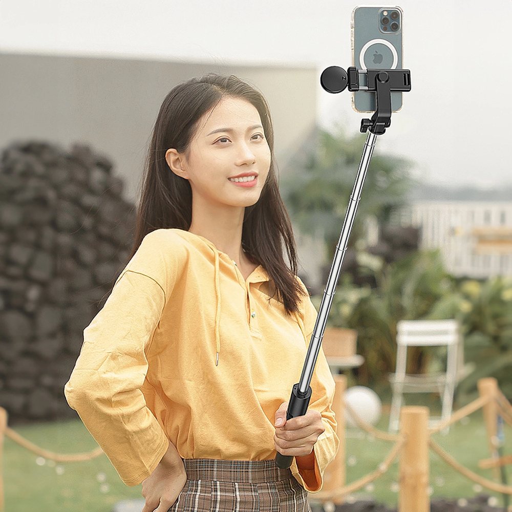 Hurtel Asmenukių lazda WH1YXS telescopic tripod 1m with round lamp and phone holder - juodos spalvos