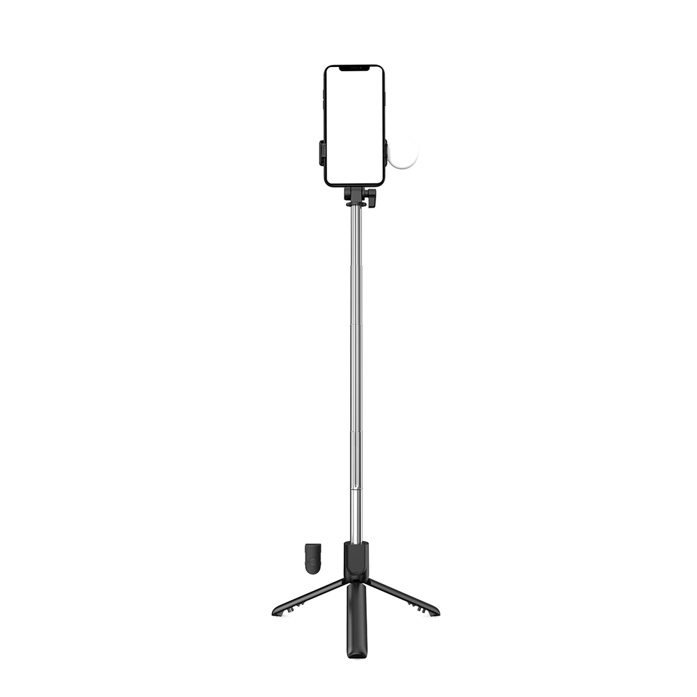 Hurtel Asmenukių lazda WH1YXS telescopic tripod 1m with round lamp and phone holder - juodos spalvos