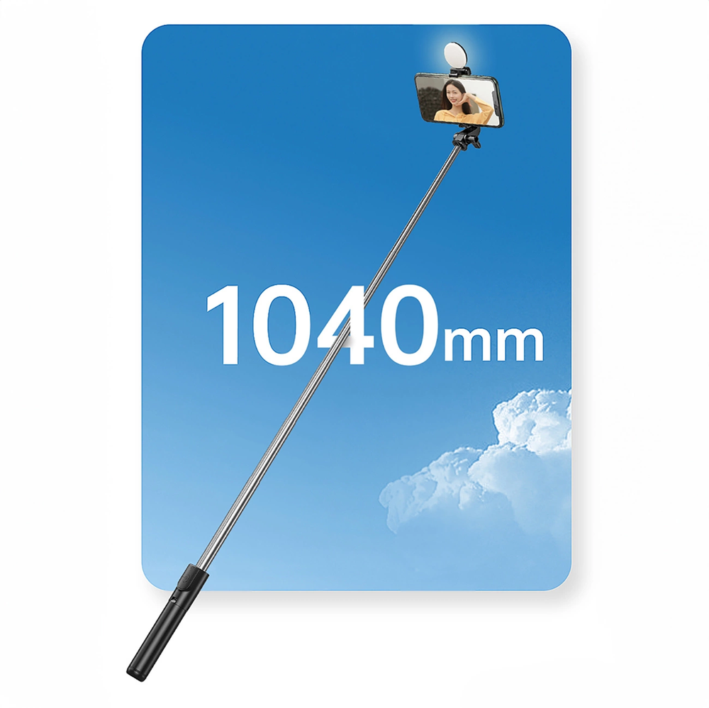 Hurtel Asmenukių lazda WH1YXS telescopic tripod 1m with round lamp and phone holder - juodos spalvos