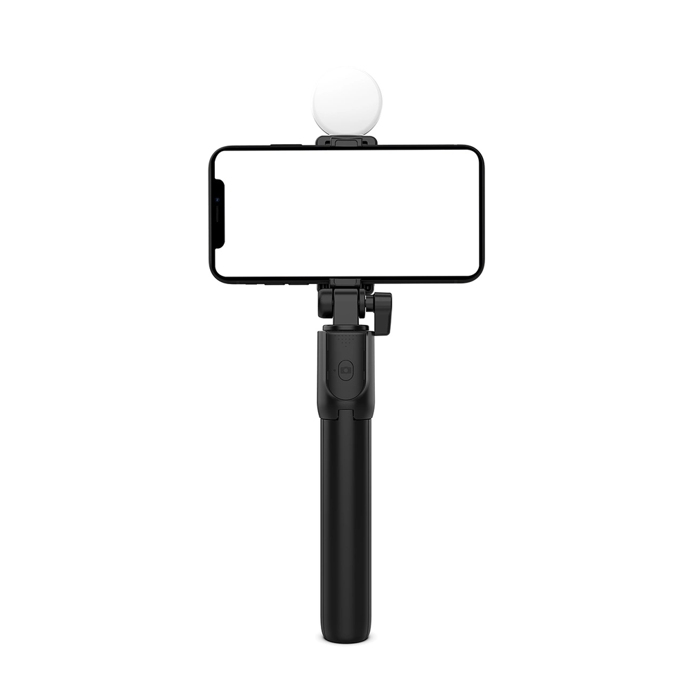 Hurtel Asmenukių lazda WH1YXS telescopic tripod 1m with round lamp and phone holder - juodos spalvos
