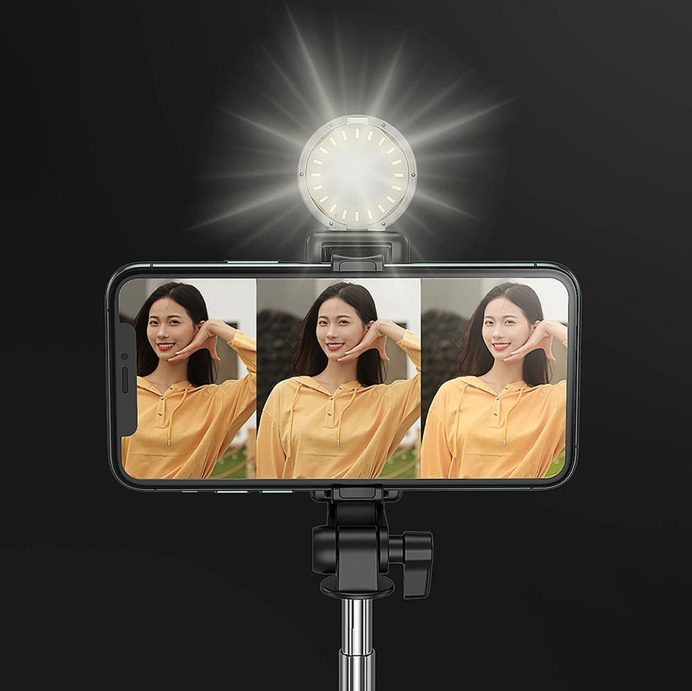 Hurtel Asmenukių lazda WH1YXS telescopic tripod 1m with round lamp and phone holder - juodos spalvos