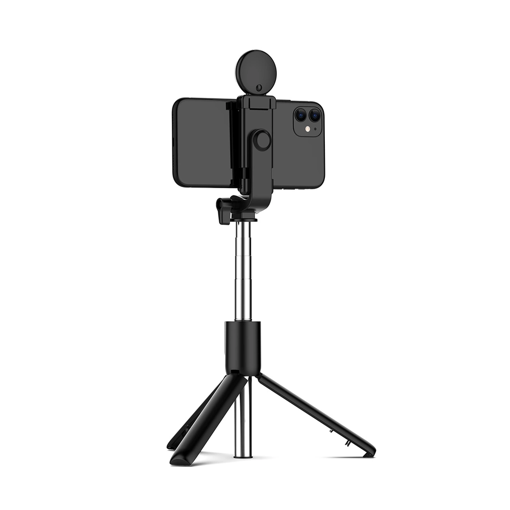 Hurtel Asmenukių lazda WH1YXS telescopic tripod 1m with round lamp and phone holder - juodos spalvos